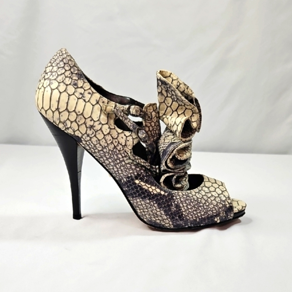 Saks Fifth Avenue Snakeskin Peep-Toe Heels Size 9.5